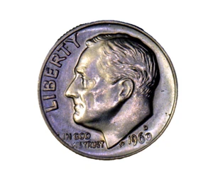 1969 D Dime 10 CENTS ROOSEVELT, Good Condition AU - Picture 1 of 6