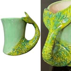 Vintage HANDMADE CERAMIC MUG w MERMAID TAIL HANDLE Coffee Pottery Art - Bild 1 von 6