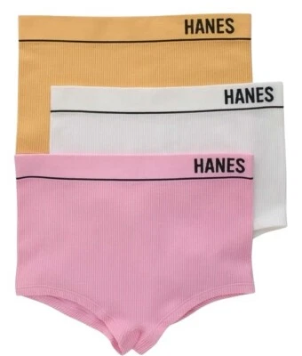 HANES Originals Women’s 3-Pair Boyshort Underwear Panties Ribbed Nylon Size L - Image 1 of 4