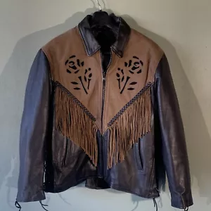 Chaqueta de cuero única para mujer XXL rosa negra/bronceada con flecos cremallera completa - Imagen 1 de 5