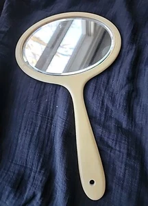 Vtg French Ivory Oval 14.5" Hand Held Vanity Mirror Beveled Glass Celluloid ₩ - Picture 1 of 9