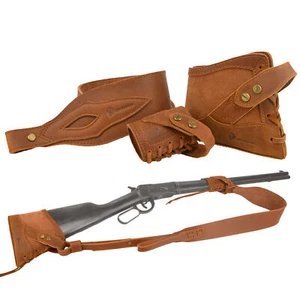 Vintage Leather Set No-Drill Rifle Buttstock Cover, Carry Sling, Sling Loop - Picture 1 of 60