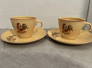 Vintage Taylor Smith PA Dutch Reveille Rooster Tea / Coffee Cup & Saucer 4 Piece - Picture 1 of 13