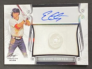 Evan Carter 2023 Leaf Trinity Jersey Button Auto RC #ed 5/7 - Picture 1 of 10