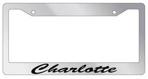 Chrome License Plate Frame CURSIVE Charlotte Auto Accessory 1179 - Imagen 1 de 1