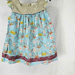 Matilda Jane Gabby Blue/Orange Birds Butterflies Keys Bicycle Tunic Shirt Size 6 - Picture 1 of 6