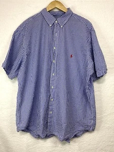 Ralph Lauren Gingham Check Shirt Mens 2XLT Blue Short Sleeve Button Down - Picture 1 of 9
