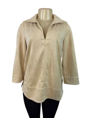 Top pulóver para mujer Tuckernuck beige imitación gamuza manga 3/4 talla S Foto 1 de 4