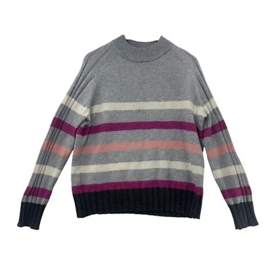 Suéter pulôver St Johns Bay feminino listrado XL pescoço simulado cinza rosa - Imagem 1 de 4