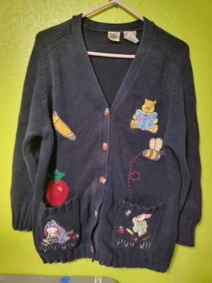 VTG Disney Catalog Sweater Blue Winnie the Pooh School Button Cardigan Teacher - Image 1 of 4
