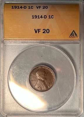 1914-D Lincoln Cent Key Date ANACS VF20 — Only 1,193,000 Minted - Image 1 of 4