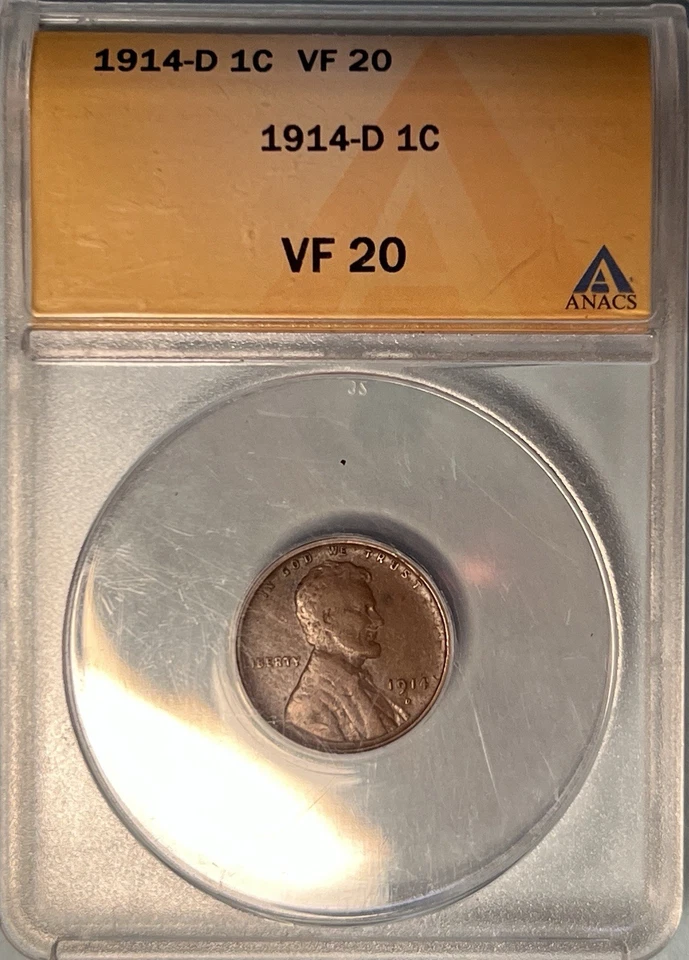 1914-D Lincoln Cent Key Date ANACS VF20 — Only 1,193,000 Minted - Image 1 of 4