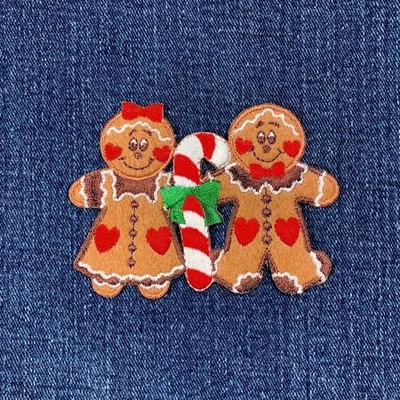 Gingerbread Man & Woman Patch - Embroidered Candy Cane Christmas Badge 3.25" - Image 1 of 2