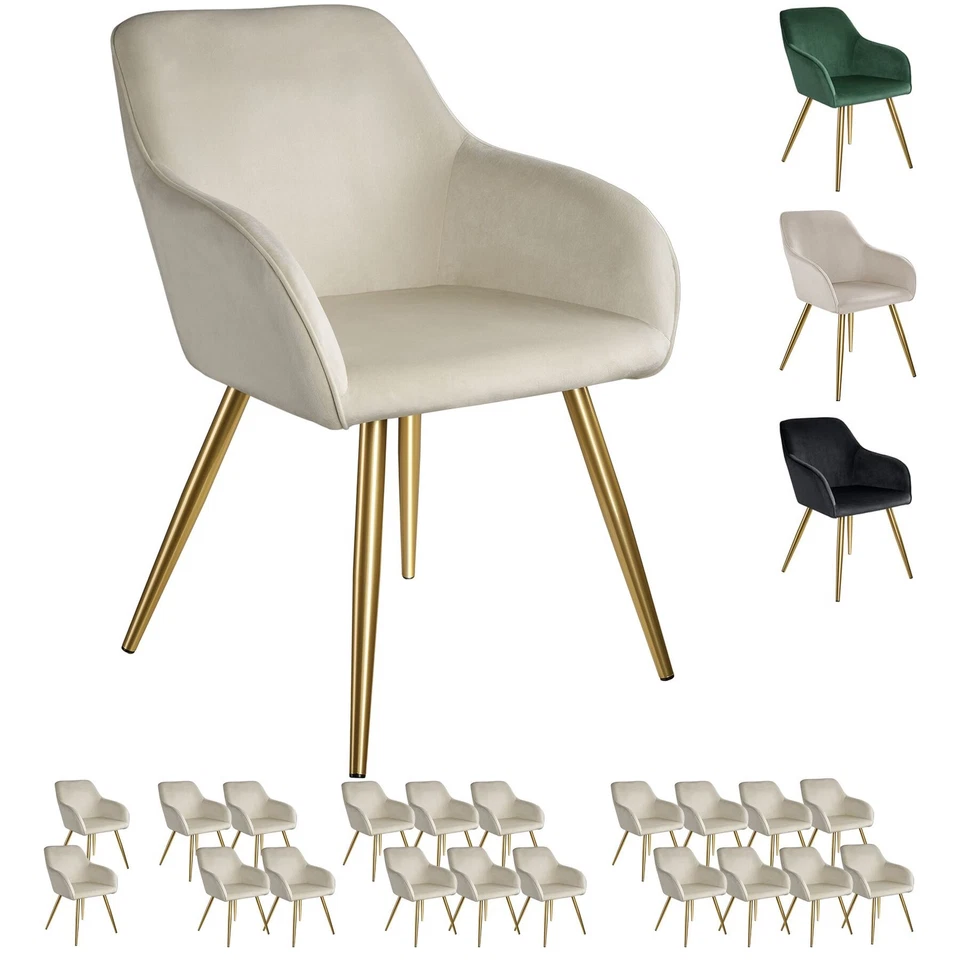 Esszimmerstuhl Wohnzimmer Sessel Samt gepolstert Armlehnstuhl  Beine gold - Bild 1 von 1