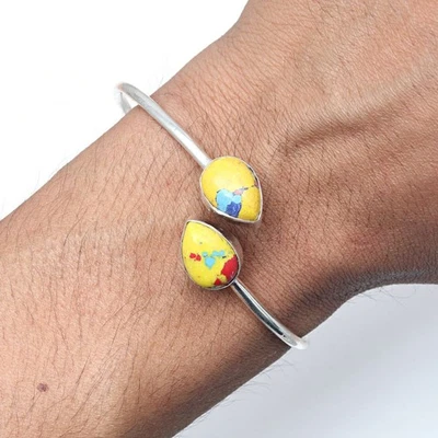 Pulseras brazalete de joyería hechas a mano de piedras preciosas de jaspe de mosaico ajustables de 7"" Foto 1 de 4