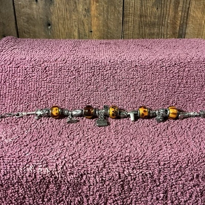 Stunning Sterling Silver Italy Charm Bracelet  Murano Glass Yellow Beads 7 1/2” - Image 1 of 4