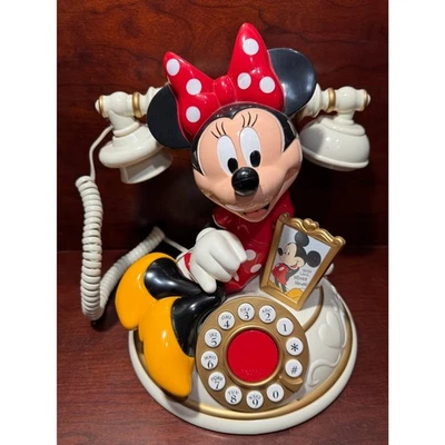 Teléfono de escritorio vintage Minnie Mouse Telemania botón pulsador teléfono parlante Disney Foto 1 de 4