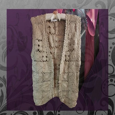 Chaleco Tejido Vintage Pierre Cardin Algodón Crochet M Caqui Beige Botón Cubierto Nuevo de Lote Antiguo Foto 1 de 4
