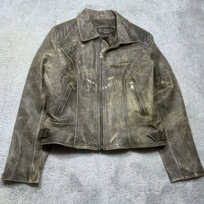 Chaqueta Winlit vintage para mujer M marrón cuero envejecido motocicleta bombardero Foto 1 de 4