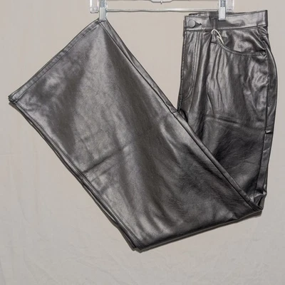 a.n.a. Pantalones de cuero sintético de tiro alto para mujer 8 negros Foto 1 de 3