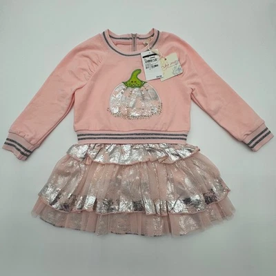 Truly Me Girls Blush Pink Pumpkin Sequin Dress Outfit 3T Tutu Fall Thanksgiving - Image 1 of 4