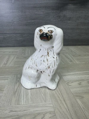 Antiguo Spaniel Staffordshire Manto Perro Pintado a Mano Esmaltado  Foto 1 de 4