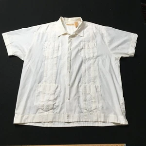 THE HAVANERA Co XL Button Down Short Sleeve Shirt CREAM BEIGE POCKETS - Picture 1 of 12