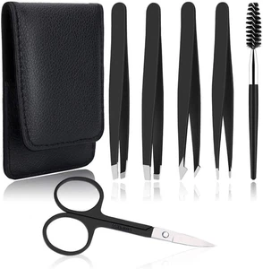 6 PCS Professional Tweezers Set - Stainless Steel Precision Tweezer Kit  (Black) - Picture 1 of 11