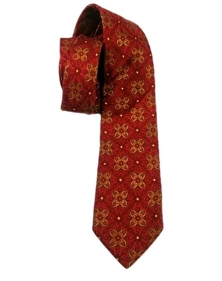 Corbata de seda gruesa Santorelli vibrante rojo verde medallón geométrico Italia vacaciones Foto 1 de 4