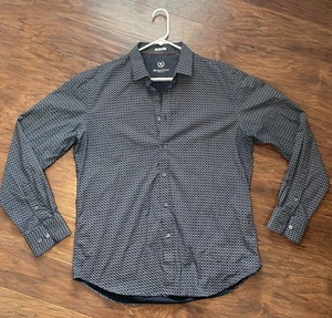 Bugatchi Men's  XL Long Sleeve Button Up Shirt Shaped Slim Fit Navy Blue Print - Picture 1 of 9