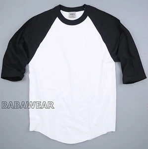 Shaka Plain Baseball Shirt Raglan 3/4 Sleeve Black White BABA Vintage Look - Picture 1 of 2