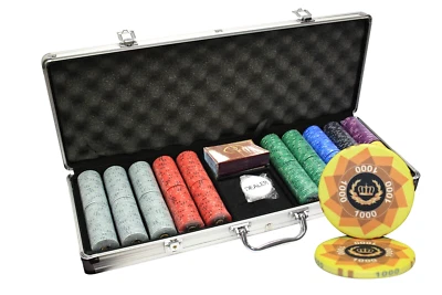 MRC POKER 500PCS LAUREL CROWN CERAMIC POKER CHIPS SET ALUMINUM CASE - Image 1 of 4