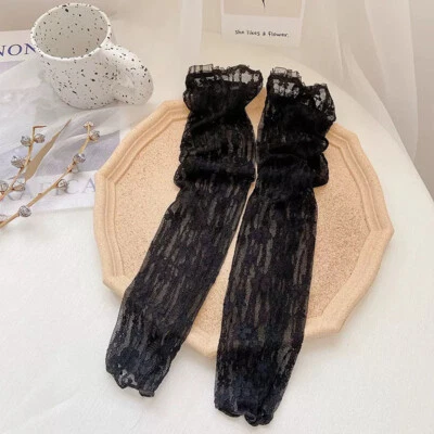 Guantes de protección solar ultrafinos florales de seda helada puntos encaje malla mangas para brazos exteriores Foto 1 de 4