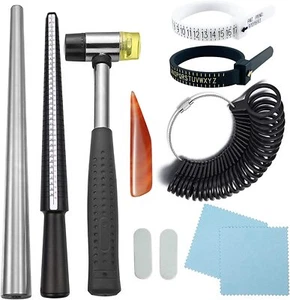 11 Stck. Schmuckherstellung Werkzeug Kit, Gummi Hammer Ring Größe Dorn Messwerkzeug - Bild 1 von 11