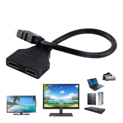 4K HDMI Cable Splitter Adapter 2.0 Converter 1 In 2 Out 1 Male to 2 Female Black - Image 1 of 4