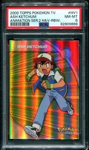 PSA 8 Ash Ketchum Rainbow Foil Topps TV Animation Series 2 Pokemon Card #HV1