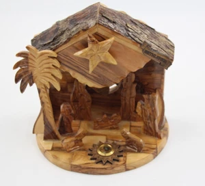 Handmade Olive Wood Nativity Manger Creche Silent Night Music Box Bethlehem - Picture 1 of 12