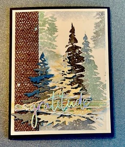 4 Stampin Up! Pine Trees “Gratitude”  Shimmer Glimmer Foil Accents Greeting Card - Picture 1 of 2