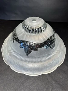 VTG Art Deco Embossed Scallop Edge Frosted/Clear Glass Lighting Drop Shade - Picture 1 of 14
