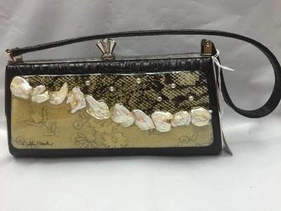 Debbie Brooks 黑色白色银色手提包晚装包全新十字纹平底珍珠 — 第 1/4 张图片