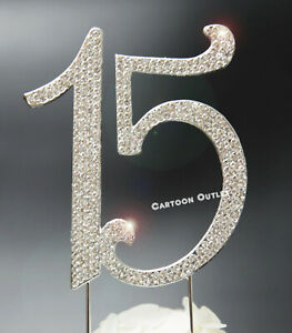 QUINCEANERA Cake Topper SILVER RHINESTONE BLING METAL MIS 15 XV DECORATION FANCY