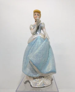 Disney Cinderella Porcelain 7" Tall Figurine Blue Glitter Gown Holding Slipper - Picture 1 of 11