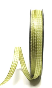 0,15€/m) Schleifenband 20m x 8mm Karoband Hellgrün Weiß kariert Vichykaro #53 - Bild 1 von 3