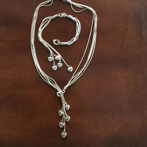 Juego de collar y pulsera de plata de ley maciza de varias hebras con corazón de 20" 40 g - Imagen 1 de 8