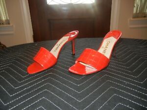 Chanel Patent Leather Mid High Heel Women's Sandals - Red Color Size 35.5