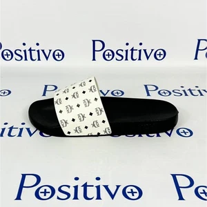 MCM Mens White/Black Monogram Print Rubber Slides Sandals US 12 EU 45 New - Picture 1 of 7