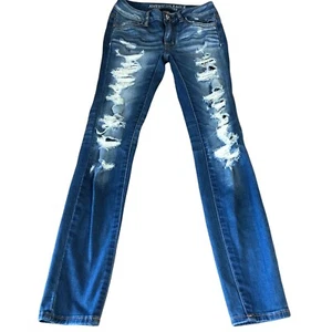 American Eagle Outfitters Super Stretch Jegging Size 0 Distressed Medium Wash - Picture 1 of 10
