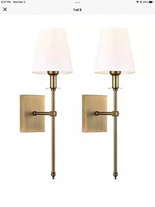 Two Passica Decor Modern Antique Brass Wall Sconce with Vertical Rod and - Picture 1 of 4