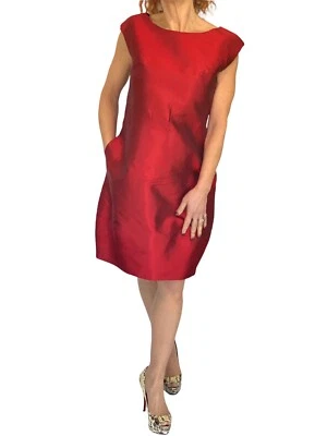 Vestido Dolce & Gabbana vermelho tafetá seda sem mangas bainha lanterna 40 P - Imagem 1 de 4
