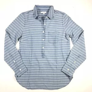 J Crew Womens 0 Chambray Popover Top Tunic Long Sleeve Light Wash Striped Cotton - Picture 1 of 5